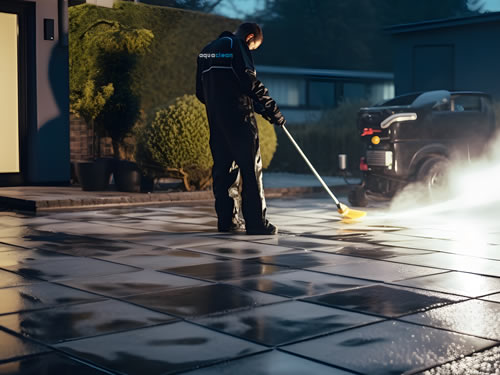 pressure washing a patio